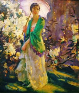 "The Parasol" by Archibald George Barnes (British artist, 1887-1972), oil on canvas