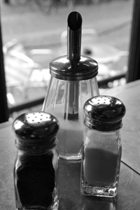 Salt, pepper, and sugar shakers