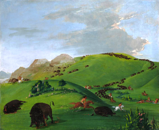 "Buffalo Chase, Mouth of the Yellowstone" by George Catlin, oil on canvas, 1832-1833
