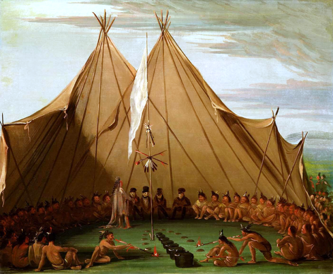 "Sioux Dog Feast" by George Catlin, oil on canvas, 1832-1837