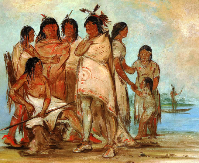 "Du-cór-re-a, Chief of the Tribe, and His Family" by George Catlin, oil on canvas, circa 1830