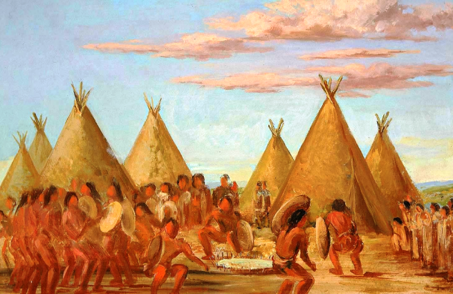 "Smoking the Shield" by George Catlin, oil on canvas, 1837-1839