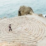 Meditation maze made with rocks at the ocean shore