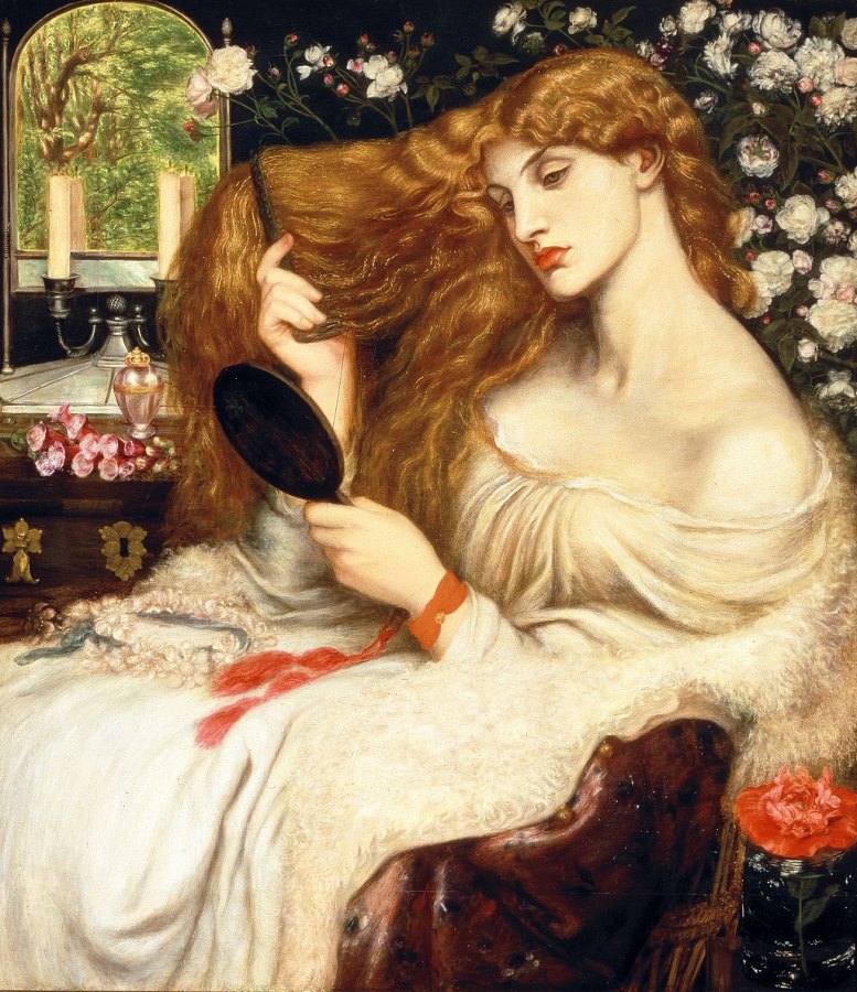 "Lady Lilith" by Dante Gabriel Rossetti, 1868. (Original model Fanny Cornforth was overpainted at Kelsmcott 1872–73 with the face of Alexa Wilding.) Delaware Art Museum.