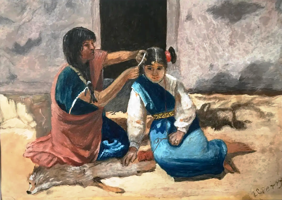 "Indian Woman Braiding Girl's Hair" by Lilla Cabot Perry, c.1910
