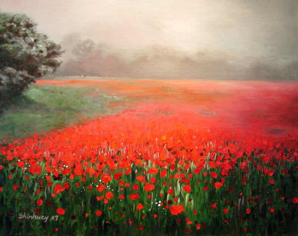"Poppy Field in the Fog" by Sherry Shinhuey Ho, Oil on linen, 2007