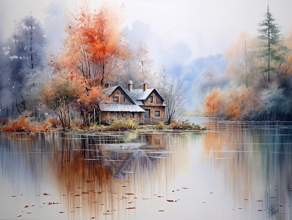 "Fall Reflections&" by Tom Schmidt, watercolor, 2023