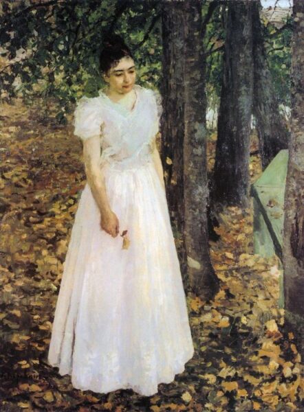 "Young Woman in a Garden" by Konstantin Korovin, oil, 1891