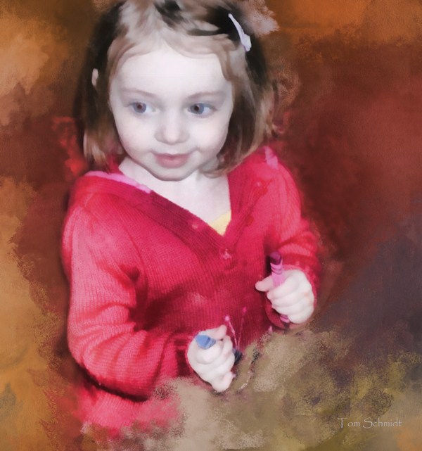 "Clare with Crayons" by Tom Schmidt, watercolor, 2010