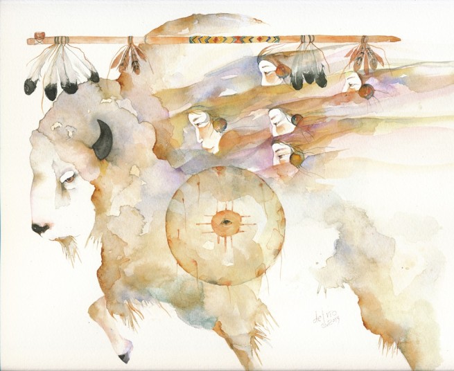 "Sacred Buffalo" by Gretchen Del Rio, original watercolor, 2013