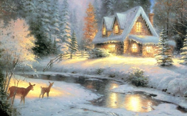 "Deer Creek Cottage" by Thomas Kincaid, oil on canvas